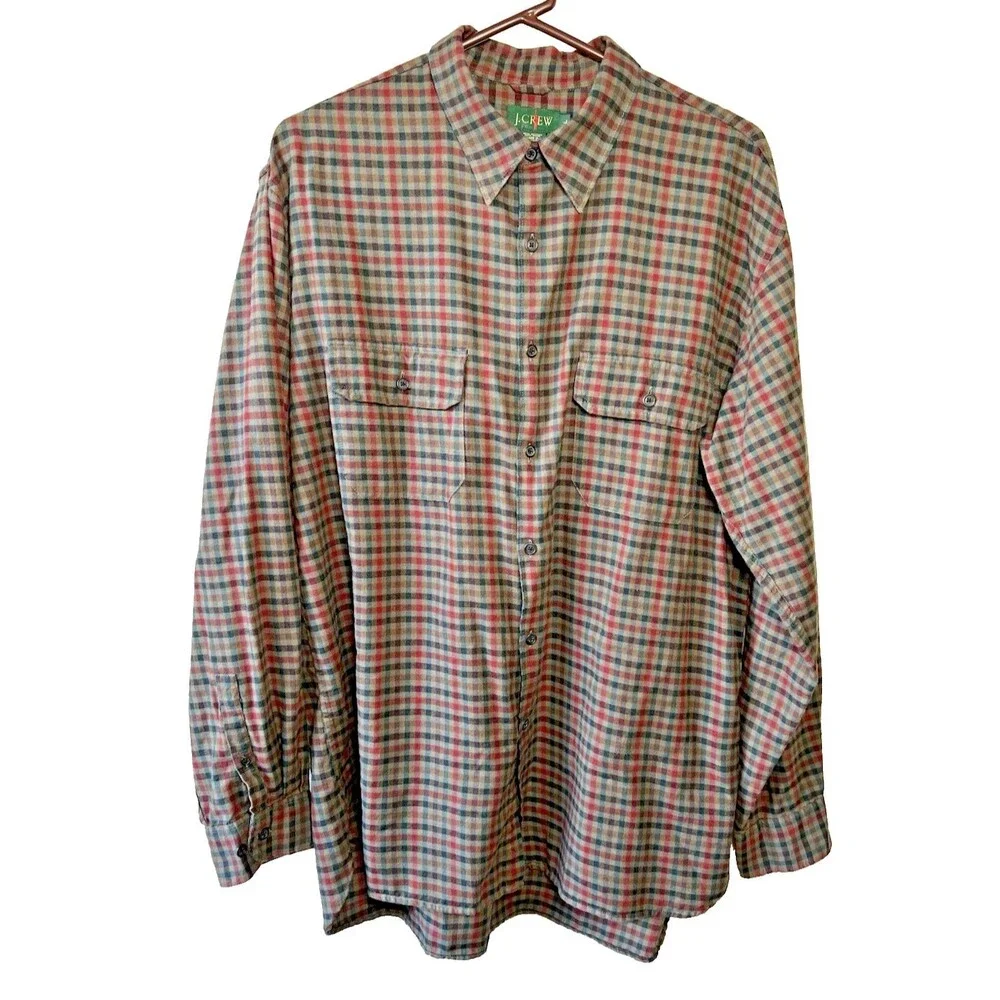 J.CREW Cotton Wool Multicolor Plaid Flannel Long Sleeve Button-Up Shirt Men L